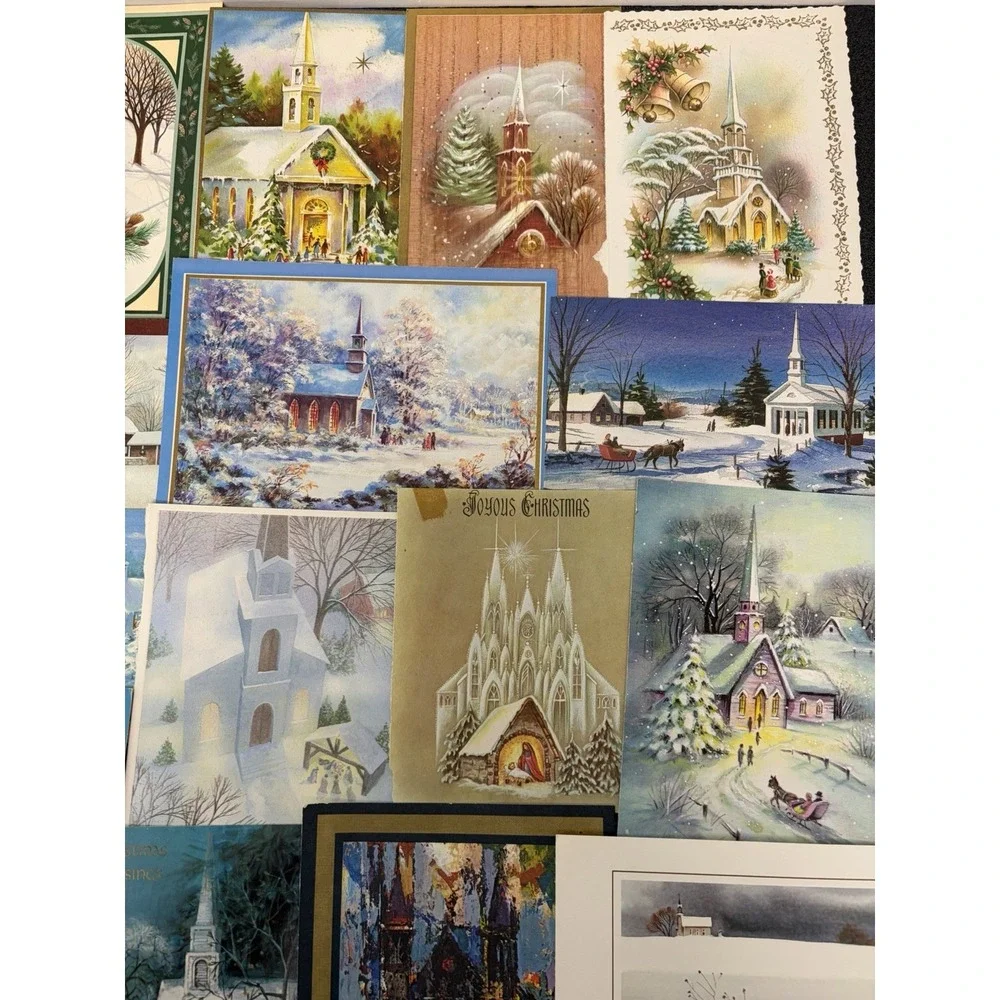 Vintage Christmas Cards Fronts ONLY Churches Cathedrals Scrapbooking Crafts 50+